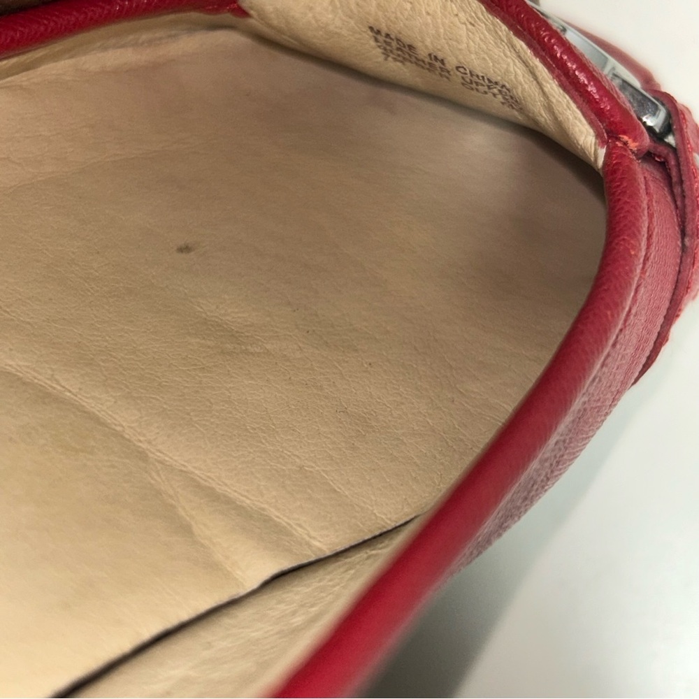 Michael Kors Fulton MK Gold Logo Red Saffiano Leather Slip On Ballet Flat - Picture 8 of 13